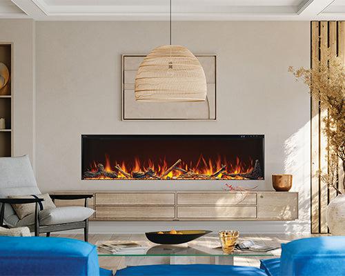 Napoleon electric fireplace with ultra-realistic flames installed in a modern living space