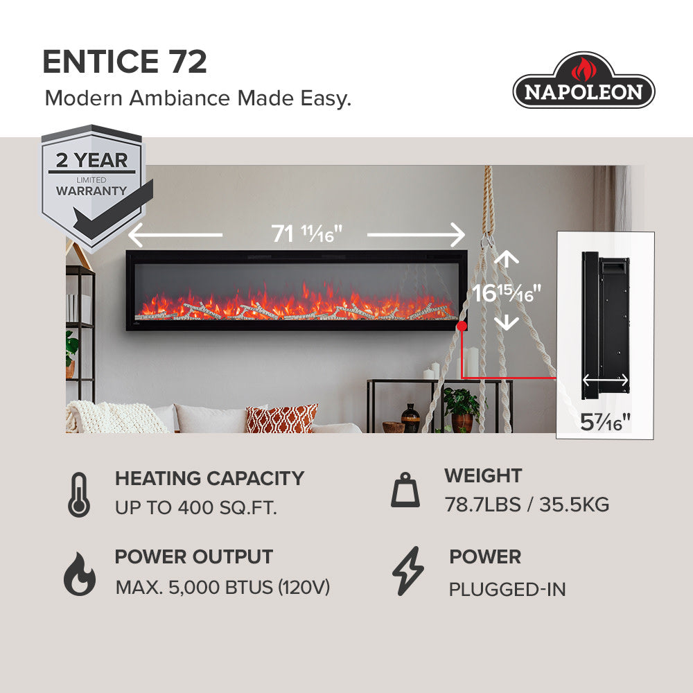 Napoleon Entice™ Electric Fireplace – Wall Mounted or Recessed Luxury